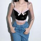 Lace Trim Faux Leather Camisole Top