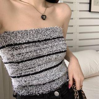 Striped Knit Tube Top Gray & Pink - One Size