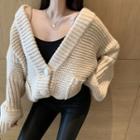 Loose-fit Cardigan / Faux-leather Leggings