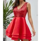 V-neck High Low Sleeveless A-line Cocktail Dress
