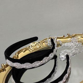 Rhinestone Fringe Headband Silver & Black - One Size