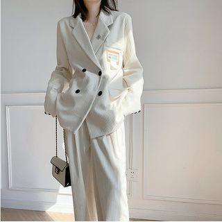 Double-breasted Corduroy Blazer / Wide Leg Dress Pants