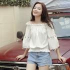 Pompom Off Shoulder 3/4 Sleeve Top