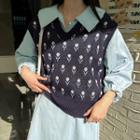 V-neck Floral Knit Vest