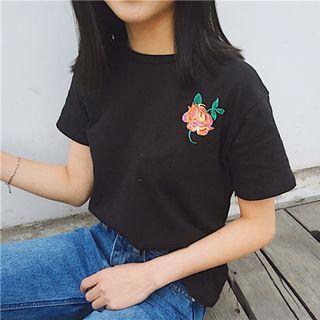 Rose Embroidered Loose-fit Short-sleeve T-shirt