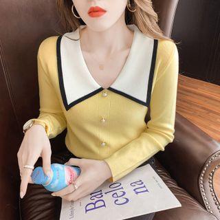 Long-sleeve Doll Collar Knit Top