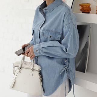 Tie-side Flap-pocket Denim Shirt Light Blue - One Size