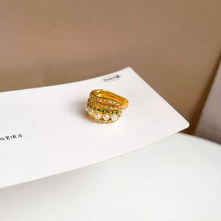 Faux Pearl Rhinestone Alloy Cuff Earring 1 Pc - Gold - One Size