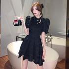 Short-sleeve Cutout Asymmetrical Mini A-line Dress