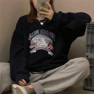 Graphic Print Sweatshirt Dark Blue - One Size