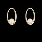 Faux Pearl Oval Earring 1 Pair - White & Gold - One Size