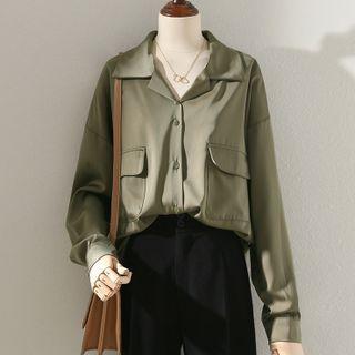 Long-sleeve V-neck Shirt Army Green - One Size