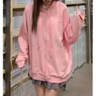 Long-sleeve Print Hooded Zip Jacket Pink - One Size