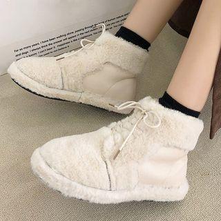 Fluffy Panel Lace-up Short Snow Boots