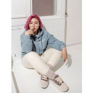 Plus Size Letter-print Kangaroo-pocket Hoodie