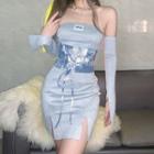 Long-sleeve Corset Waist Mini Dress