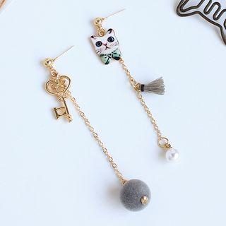 Asymmetric Faux Pearl Cat Drop Earring / Clip-on Earring