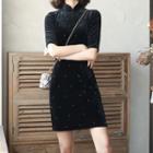 Short-sleeve Velvet Mini Dress