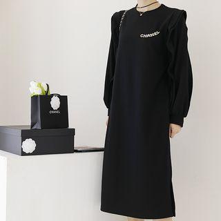 Ruffle-trim Slit-side Pullover Dress