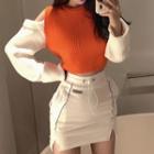 Cold-shoulder Color Block Sweater