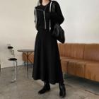 Set: Hood Zip Jacket + Sleeveless Midi A-line Dress Jacket & Sleeveless Dress - Black - One Size