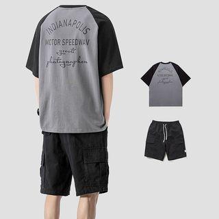 Elbow-sleeve Lettering Raglan T-shirt / Cargo Shorts