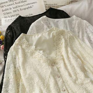 Embroidered Button-down Lace Blouse