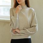 Mock-neck Pleated-sleeve Knit Top