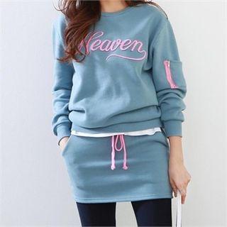 Set: Heaven Embroidered Sweatshirt + Inset Drawstring-waist Skirt Leggings