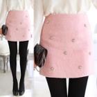 Beaded Wool Blend Mini Skirt