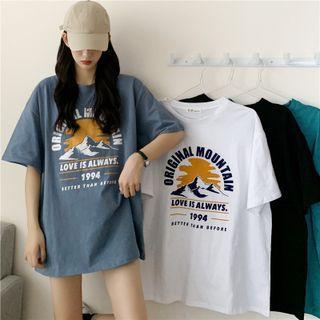 Graphic Print Short-sleeve T-shirt / Drawstring Hoodie