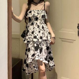 Spaghetti Strap Floral Mini A-line Dress White - One Size