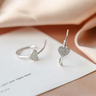 925 Sterling Silver Rhinestone Heart Open Hoop Earring As Shown In Figure - One Size