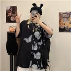 Short-sleeve Butterfly Print Button-up Shirt