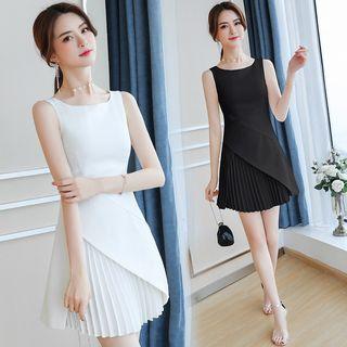 Sleeveless Pleated Paneled A-line Mini Dress