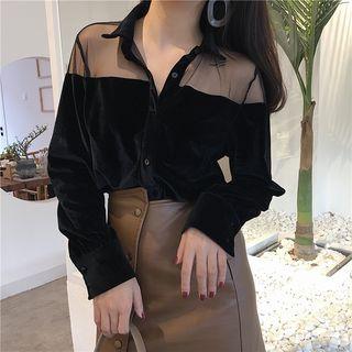 Mesh Yoke Velvet Shirt