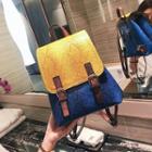 Buckle Colour Block Faux Leather Backpack