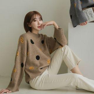 Smile-printed Dotted Oversized Sweater