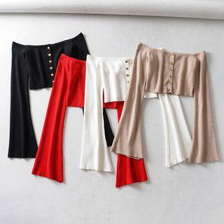 Cropped Bell-sleeve Rib Knit Top