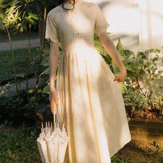Short-sleeve Lace A-line Midi Qipao Dress