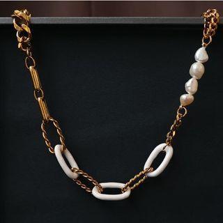 Freshwater Pearl Glaze Alloy Necklace Gold - One Size