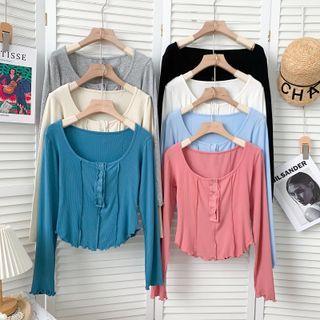 Slim-fit Ruffle-trim Crop Henley In 7 Colors