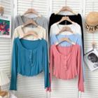 Slim-fit Ruffle-trim Crop Henley In 7 Colors
