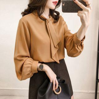 Long-sleeve Mock Tie Chiffon Blouse