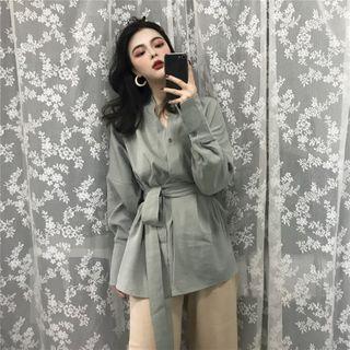 Long Sleeve Tie-waist Tunic Top