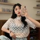 Lace Short-sleeved Top White - One Size