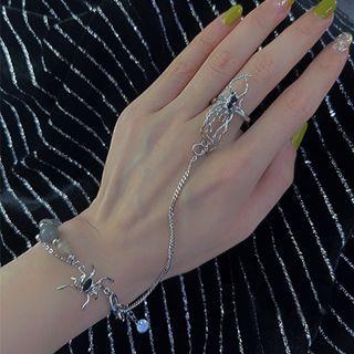 Spider Alloy Ring Bracelet Silver - One Size