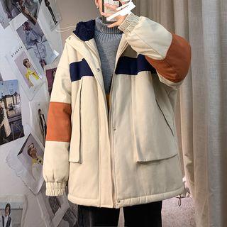 Fleece-lined Hooded Color-block Jacket