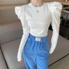Puff-sleeve Blouse / Slitted Wide-leg Pants