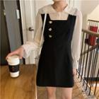 Bell-sleeve Chiffon Blouse / Mini Pinafore Dress